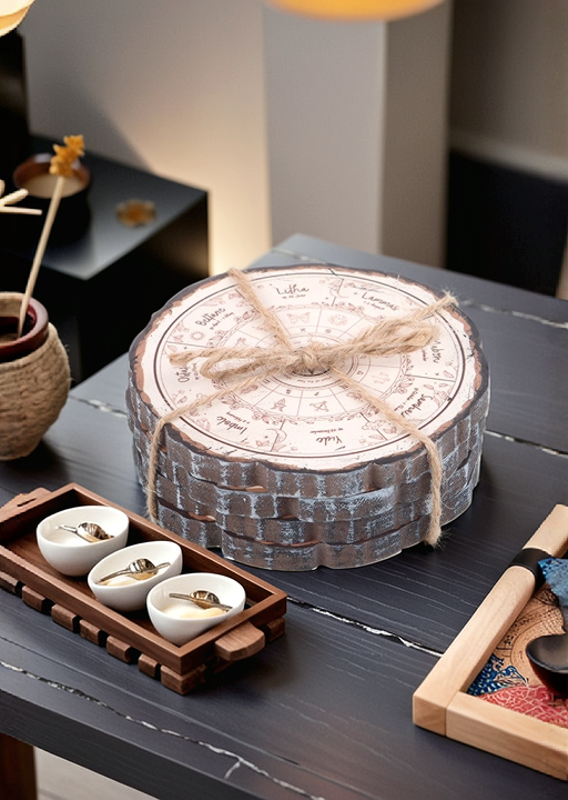 Wheel of the Year Wood Slice Coaster Set (Set of 4)