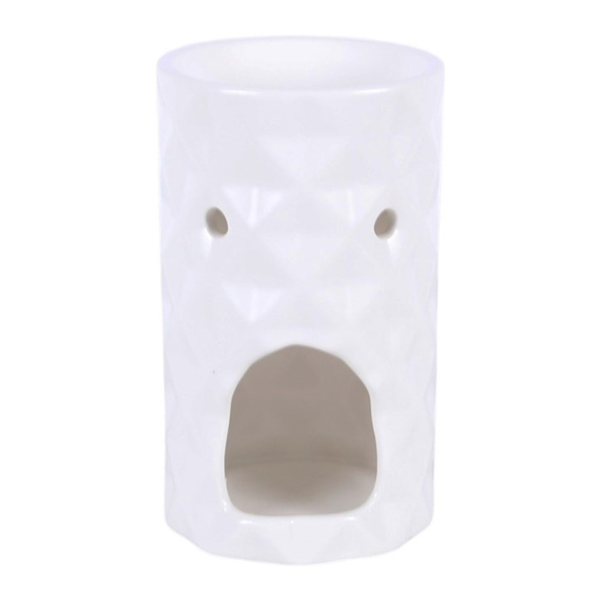 White ceramic oil burner with a small entrance on a white background