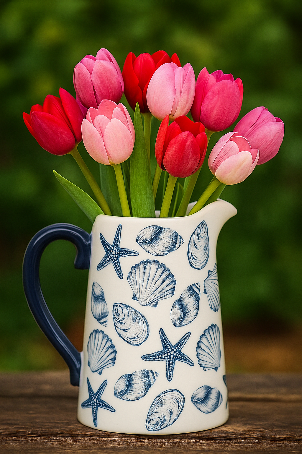 Coastal Charm Flower Jug – Blue Seashell & Starfish Design