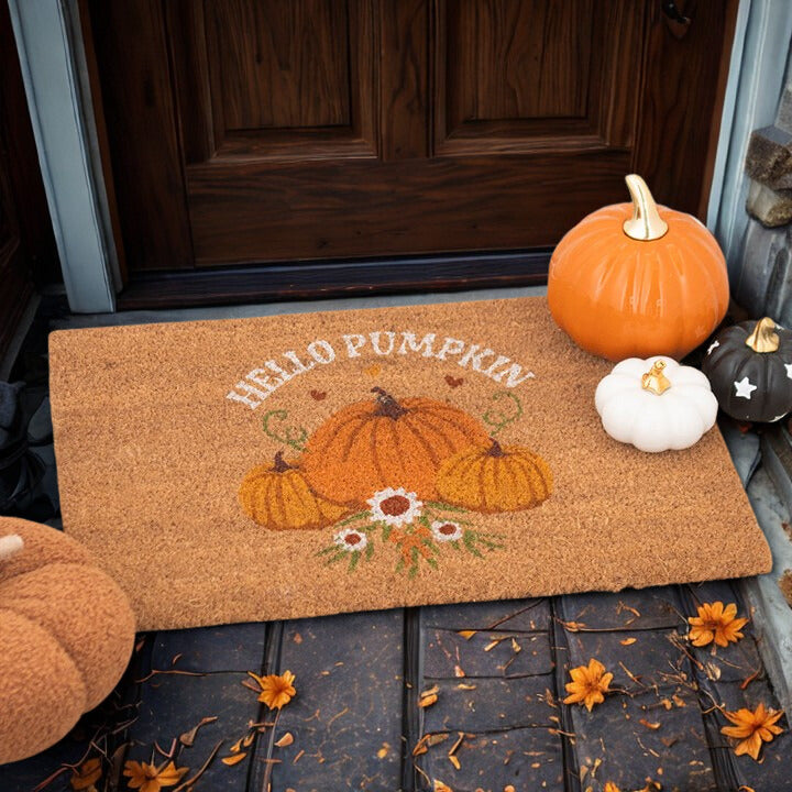 Natural Autumn Days Hello Pumpkin Doormat