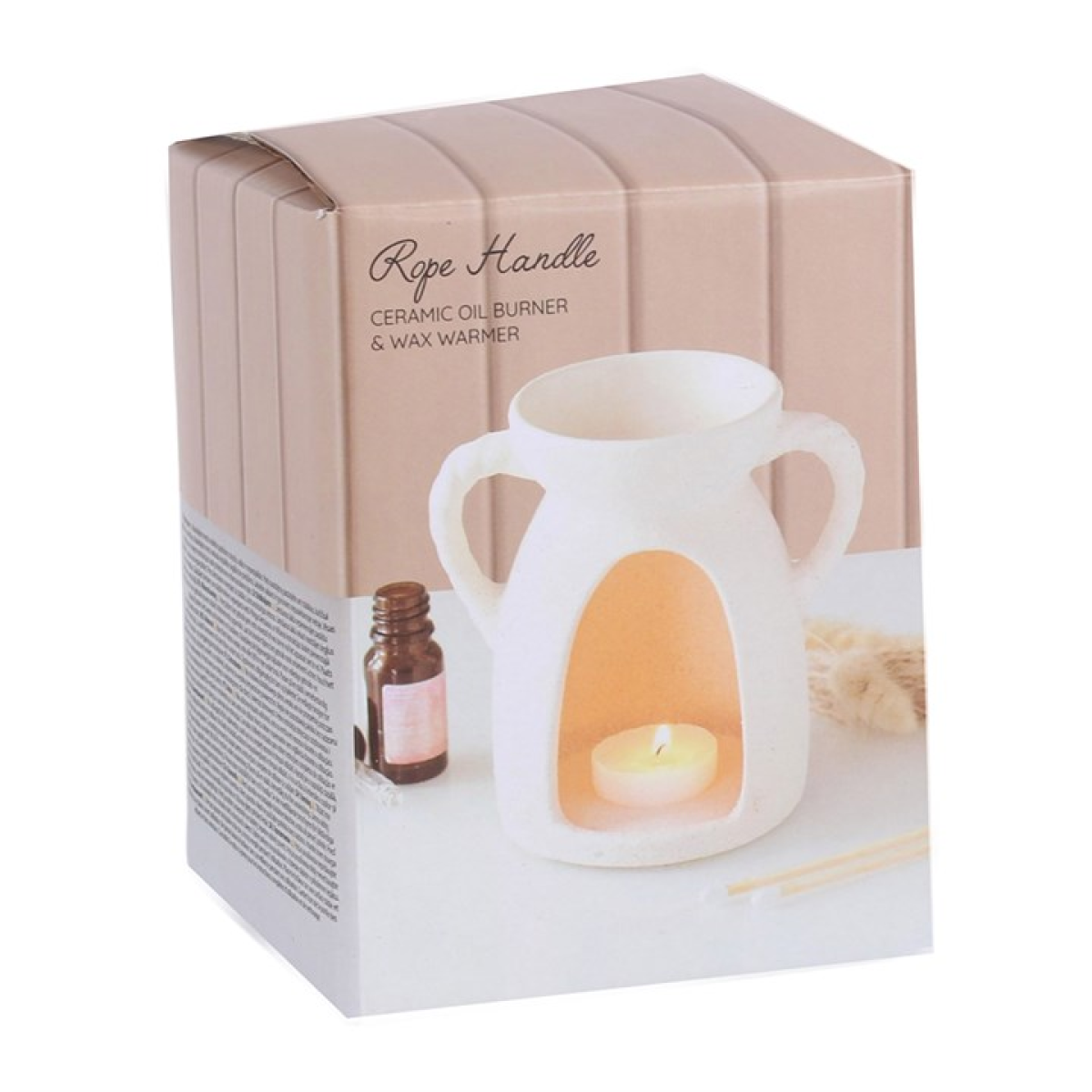 Ceramic oil burner and wax warmer with rope handle in packaging