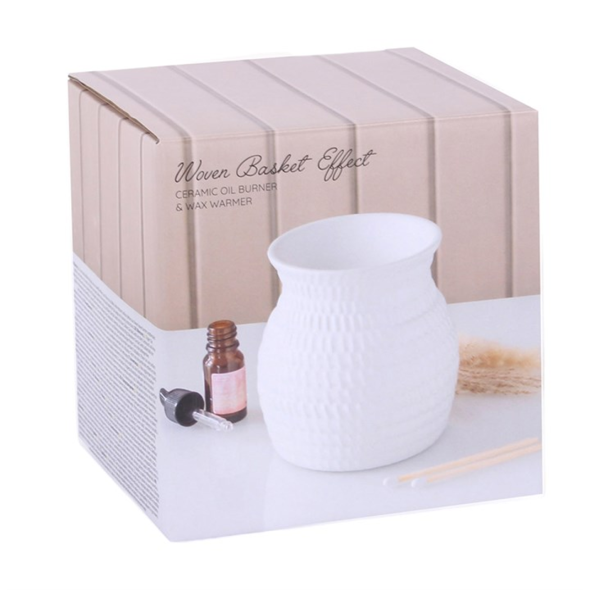 White Woven Basket Effect Oil Burner and Wax Warmer