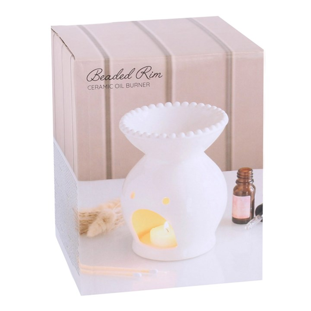 Ceramic oil burner with 'Beaded Rim' design in packaging