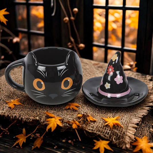 Groovy Witch Cat Ceramic Mug with Lid – 500ml