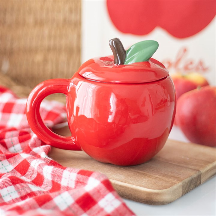 Apple-Shaped Ceramic Mug with Lid – Fun & Quirky Gift for Teachers and Foodies