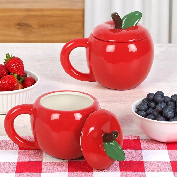 Apple-Shaped Ceramic Mug with Lid – Fun & Quirky Gift for Teachers and Foodies