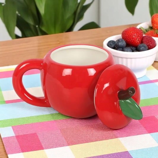 Apple-Shaped Ceramic Mug with Lid – Fun & Quirky Gift for Teachers and Foodies