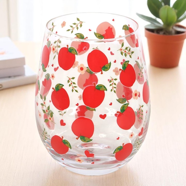 Apple Print Stemless Glass – Stylish Drinkware for Juice, Cider & More