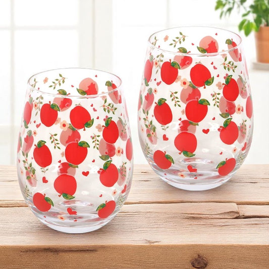 Apple Print Stemless Glass – Stylish Drinkware for Juice, Cider & More