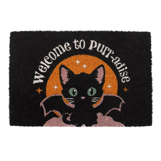 Black Welcome to Purr-adise Cat Doormat