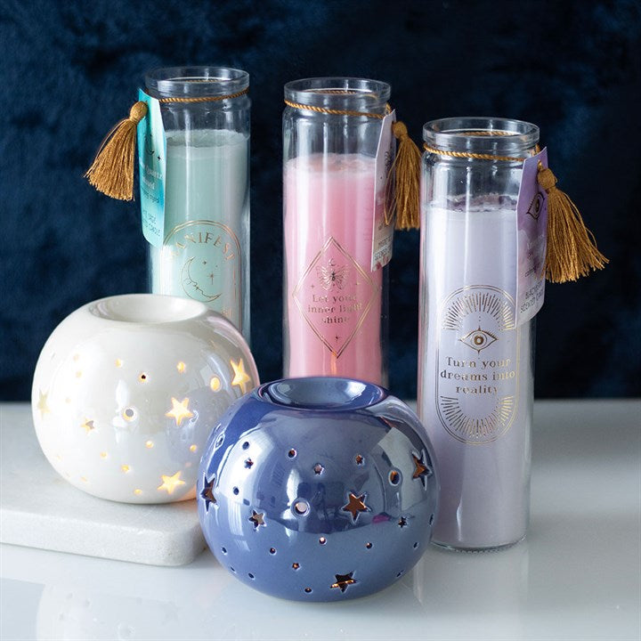 White Sage Tube Candle with Clear Quartz Crystals – Manifest Your Best Life