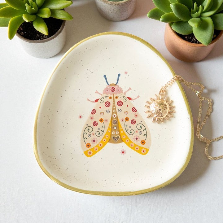 Floral Moth Ceramic Trinket Dish – Whimsical Jewellery Holder