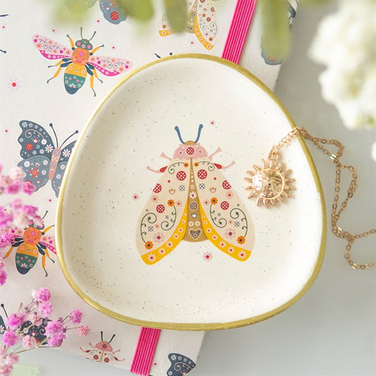 Floral Moth Ceramic Trinket Dish – Whimsical Jewellery Holder