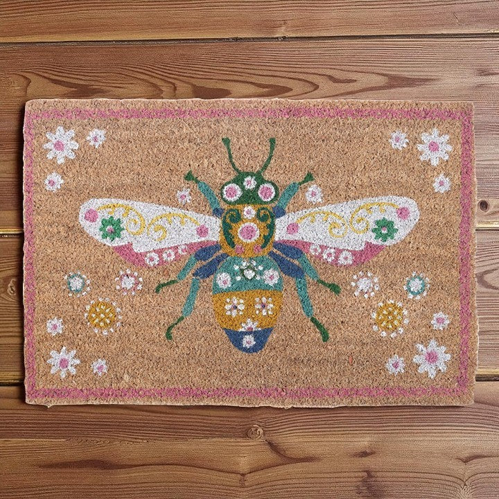 Floral Bug Coir Doormat – Bee Design