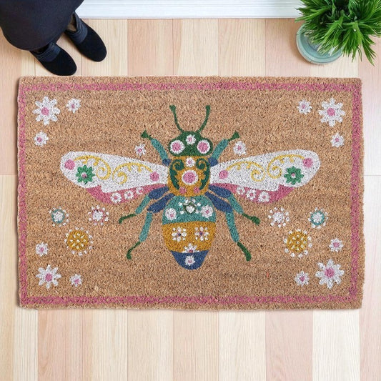 Floral Bug Coir Doormat – Bee Design