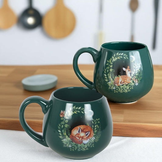 Green Sleeping Fox Rounded Mug - 500ml