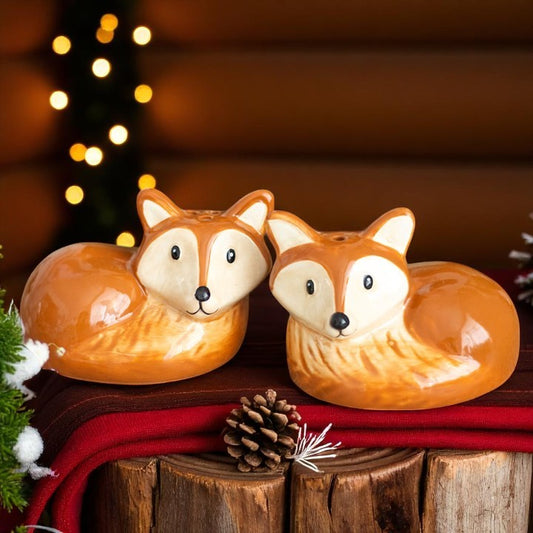 Ceramic Fox Salt & Pepper Shakers – Set of 2
