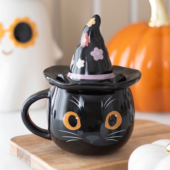 Groovy Witch Cat Ceramic Mug with Lid – 500ml