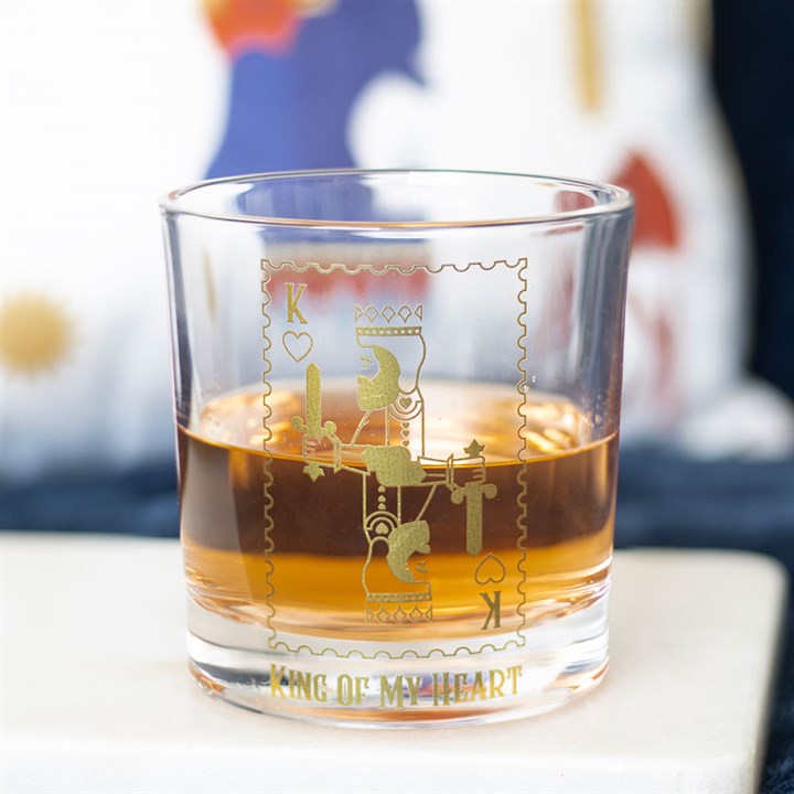 ‘King of My Heart’ Gold Playing Card Drinking Glass – 300ml