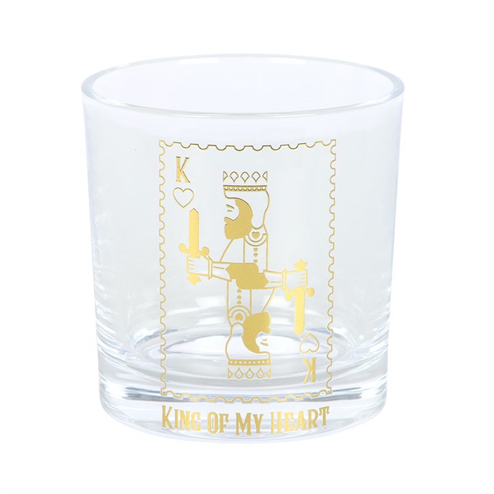 ‘King of My Heart’ Gold Playing Card Drinking Glass – 300ml