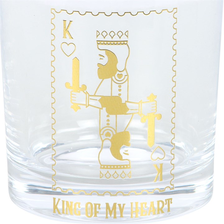 ‘King of My Heart’ Gold Playing Card Drinking Glass – 300ml