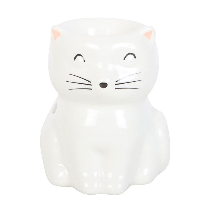 White Happy Cat Oil Burner – Cute Ceramic Fragrance Burner