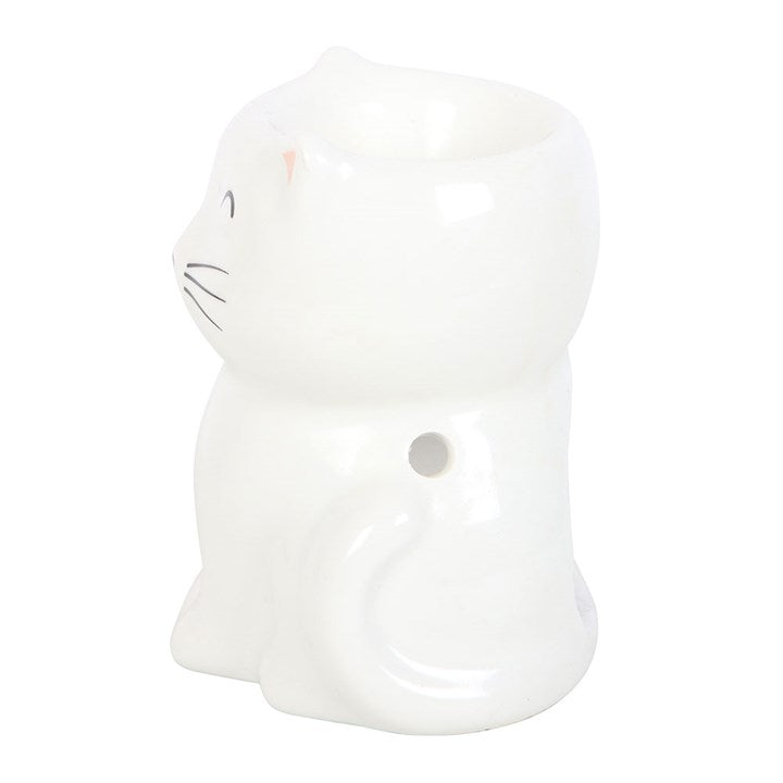 White Happy Cat Oil Burner – Cute Ceramic Fragrance Burner