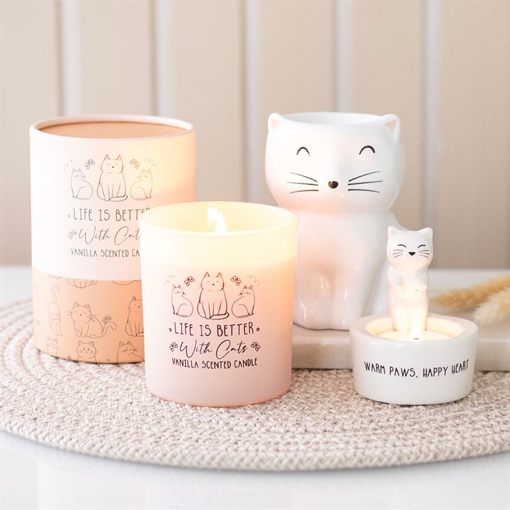 White Happy Cat Oil Burner – Cute Ceramic Fragrance Burner