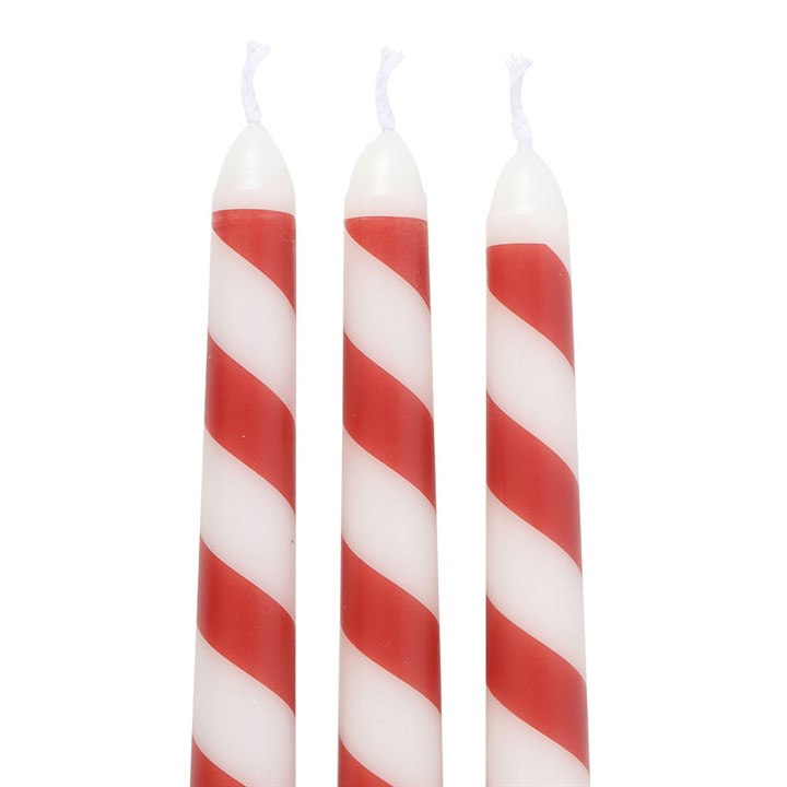 Candy Cane Stripe Taper Candle Set – 3 Unscented Festive Candles
