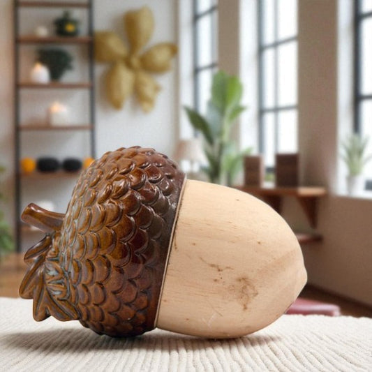 14cm Wooden Acorn Ornament – Rustic Nature-Inspired Home Décor