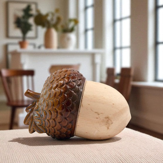 14cm Wooden Acorn Ornament – Rustic Nature-Inspired Home Décor