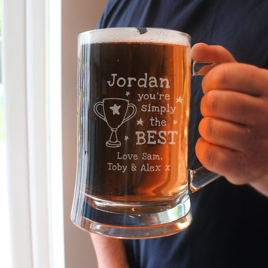 Personalised “Simply the Best” Engraved Pint Tankard – Trophy Design Gift