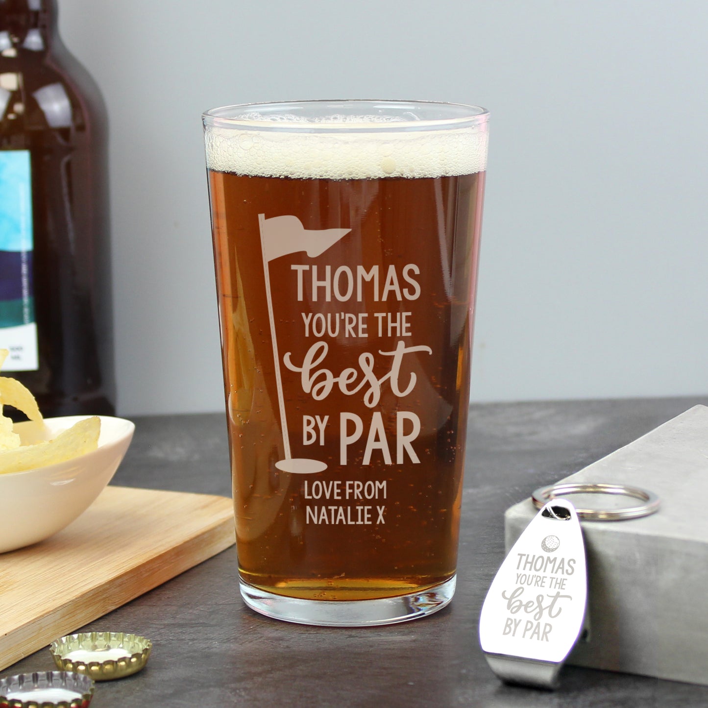 Personalised “Best by Par” Pint Glass & Bottle Opener Gift Set – Golf Lover’s Gift