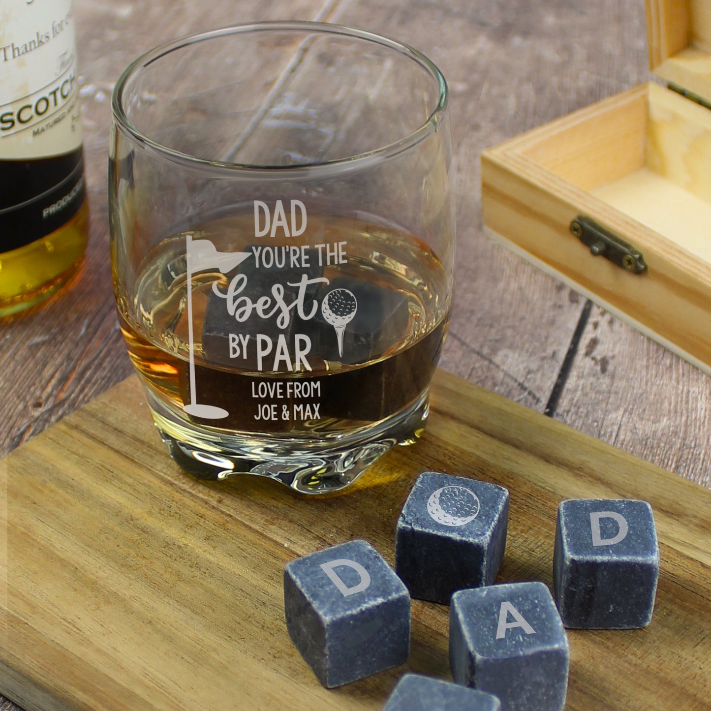 Personalised “Best by Par” Whisky Glass & Whisky Stones Gift Set – Golf Lover’s Gift