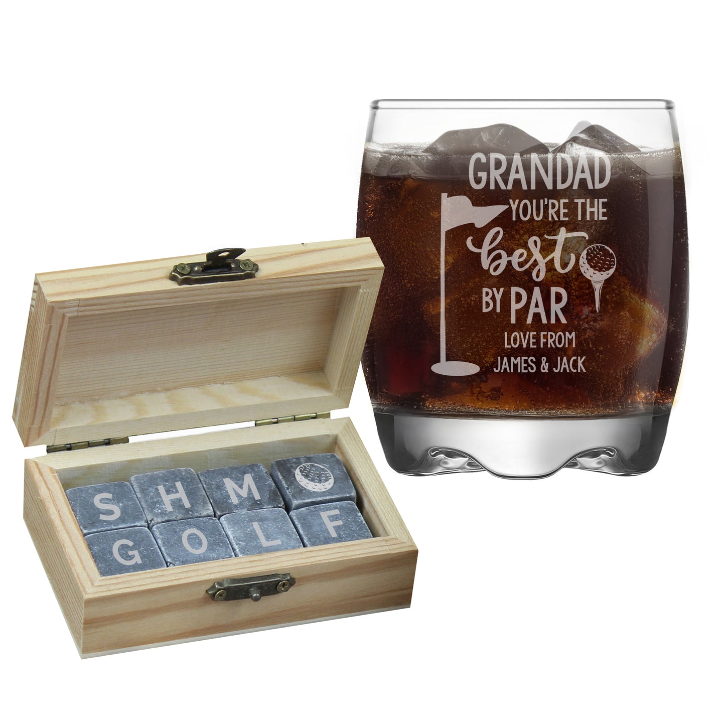 Personalised “Best by Par” Whisky Glass & Whisky Stones Gift Set – Golf Lover’s Gift