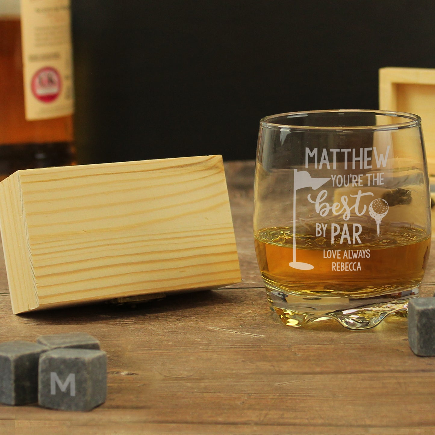 Personalised “Best by Par” Whisky Glass & Whisky Stones Gift Set – Golf Lover’s Gift