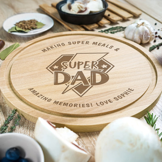 Personalised "Super Dad" Round Wooden Chopping Board