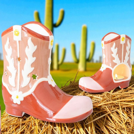 Pink Cowboy Boot Oil Burner & Wax Warmer – Western-Inspired Home Fragrance