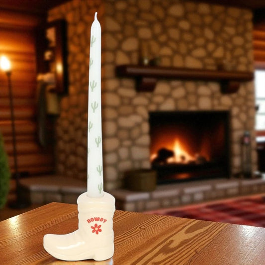 Cowboy Boot & Cactus Taper Candle Holder Set