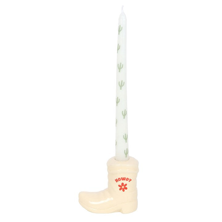 Cowboy Boot & Cactus Taper Candle Holder Set