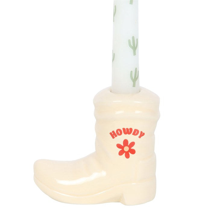 Cowboy Boot & Cactus Taper Candle Holder Set