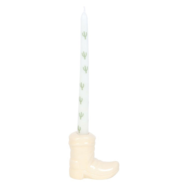 Cowboy Boot & Cactus Taper Candle Holder Set