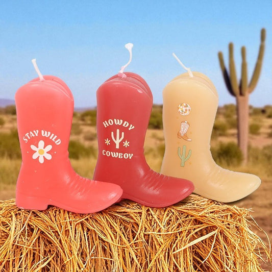 Cowboy Boot Candle Trio – Pink Western Décor Set