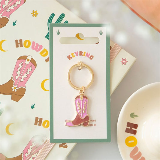 Girly Pink Cowboy Boot Keyring – ‘Life Is a Rodeo’ Gift