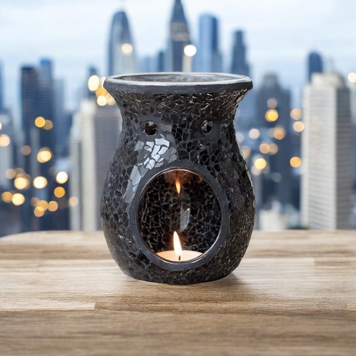 Large Black Crackle Oil Burner and Wax Warmer