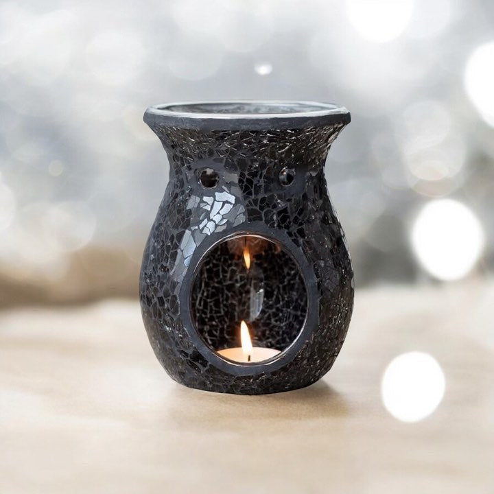 Large Black Crackle Oil Burner and Wax Warmer