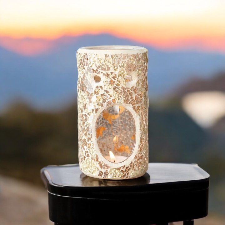 Gold Pillar Crackle Glass Oil Burner and Wax Warmer