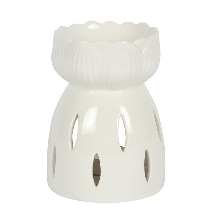 White Gloss Lotus Flower Oil Burner – Elegant Ceramic Décor