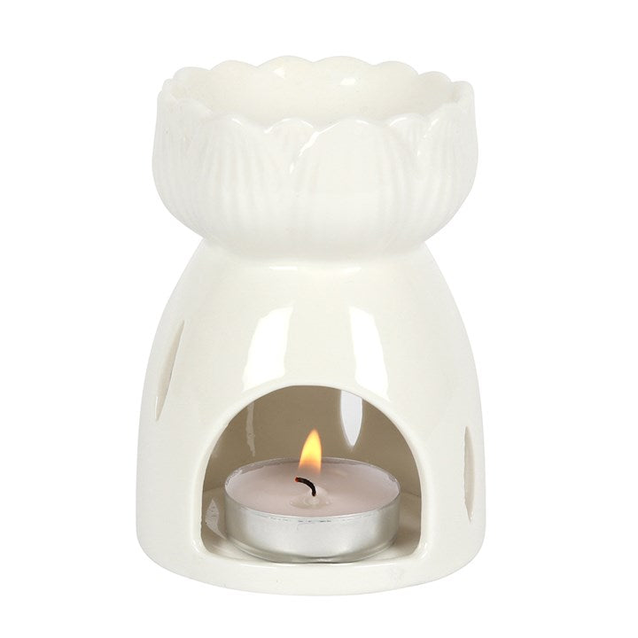 White Gloss Lotus Flower Oil Burner – Elegant Ceramic Décor