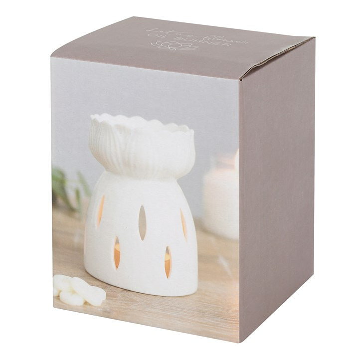 White Gloss Lotus Flower Oil Burner – Elegant Ceramic Décor